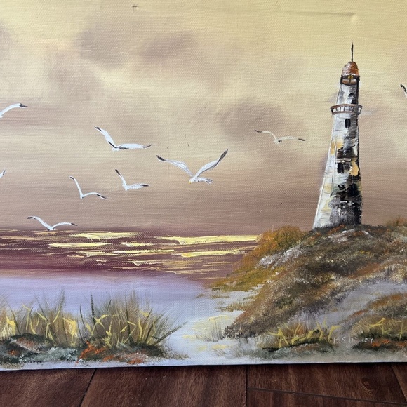 Vintage Coastal Lighthouse Oil Painting Canvas12x16 Seaside Nautical Decor VGUC - Picture 7 of 8